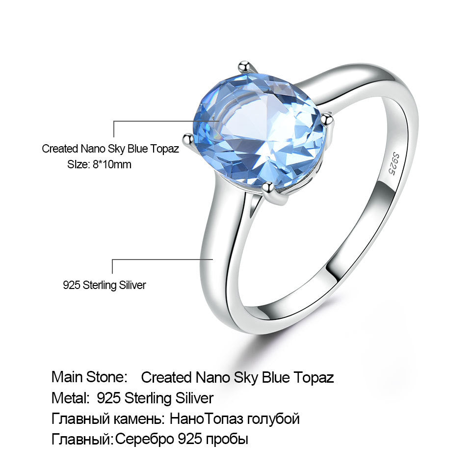 925 Sterling Silver Sky Blue Topaz Oval Cut Romantic Ring.