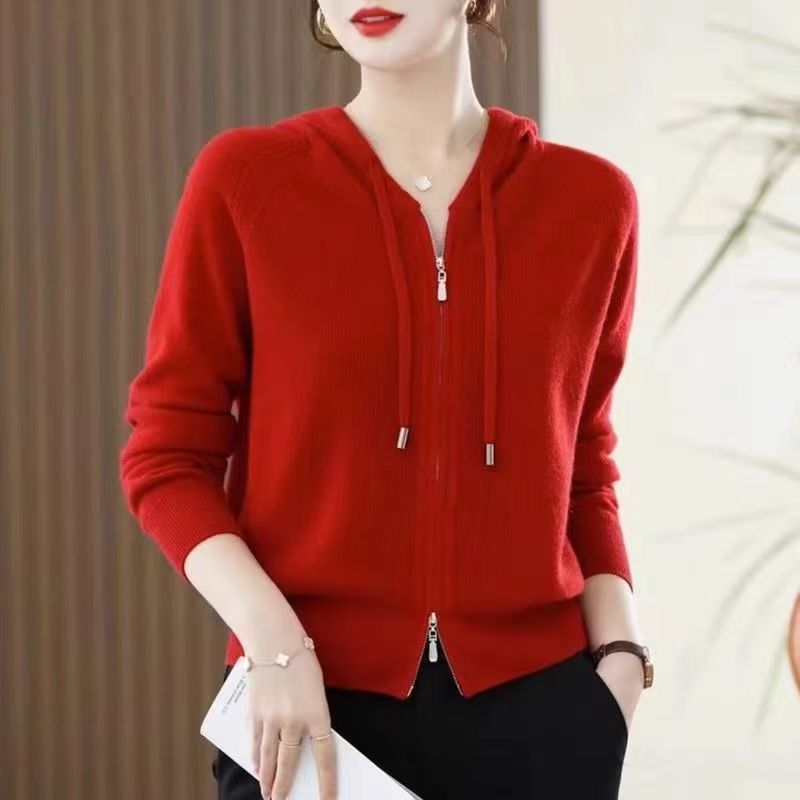 Knitted Hooded Casual Zipper Cardigan