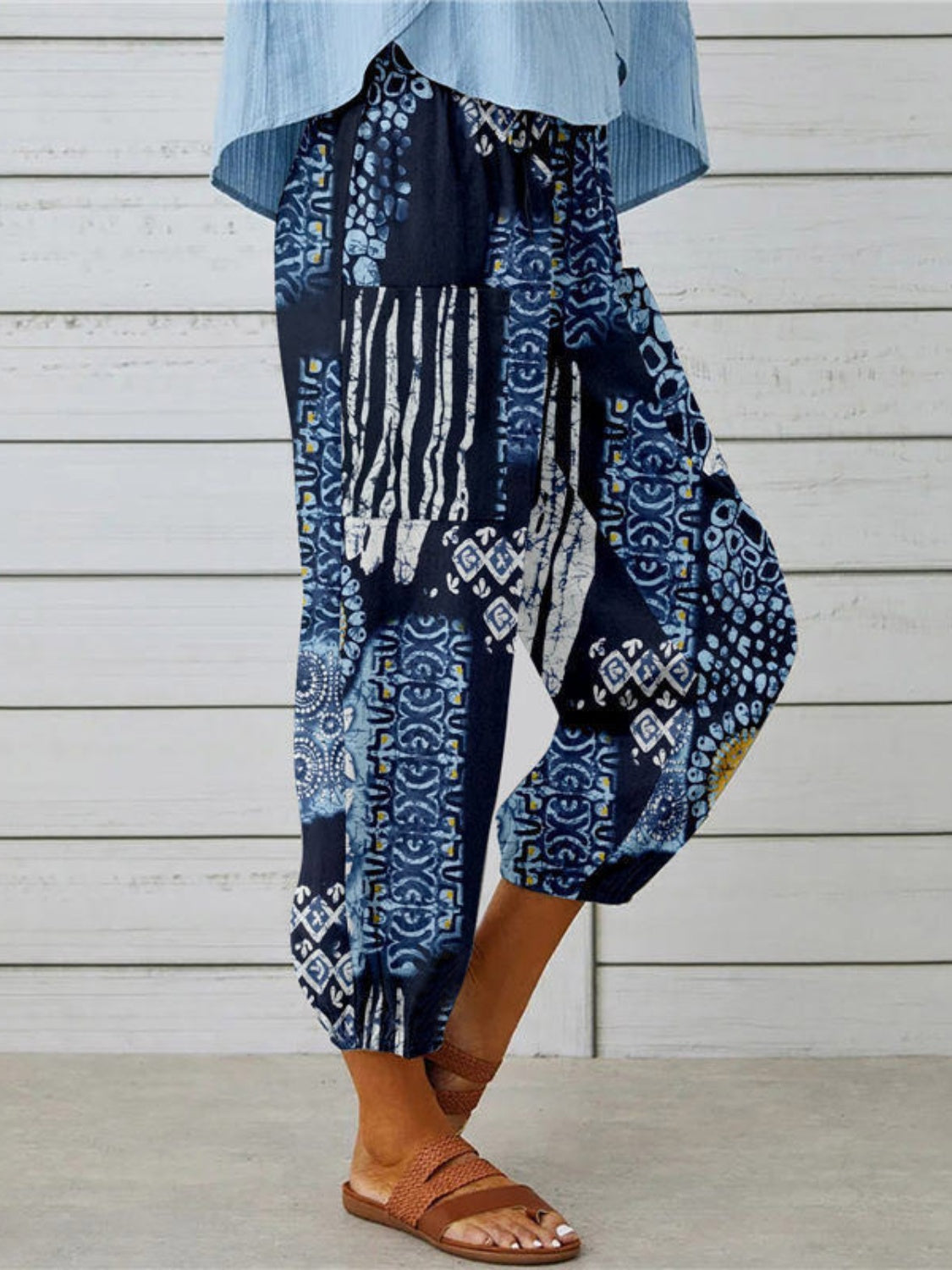 Bohemian Printed Tied Cropped Capris Pants