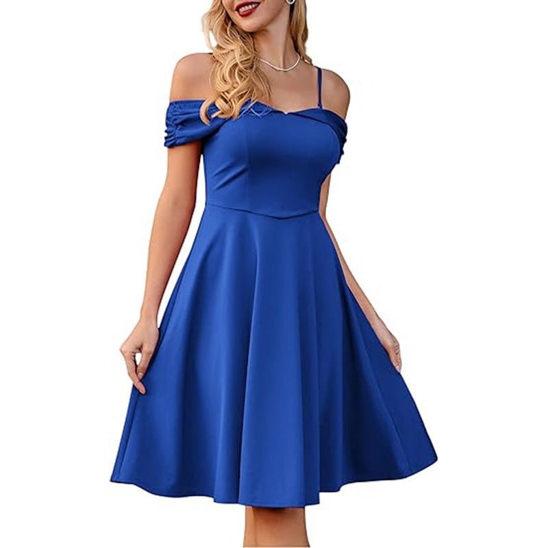 Retro Spaghetti Straps Off-shoulder Waist Dress