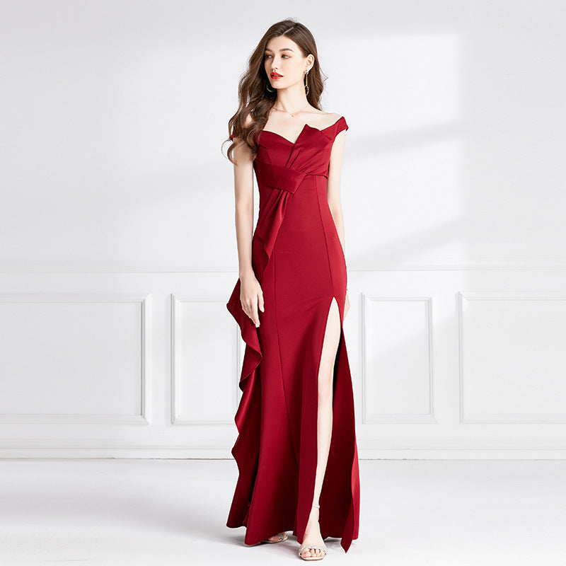 Modern French Red Evening Dress