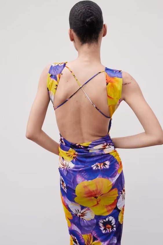 Secret Garden Backless Silk Net Printing Dress