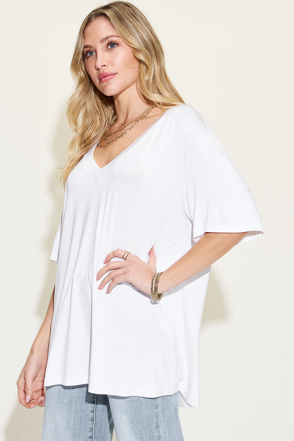 Bamboo Basics Full Size Drop Shoulder Top