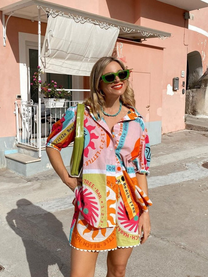 All-matching Lace Collar Cardigan Summer Print Shirt