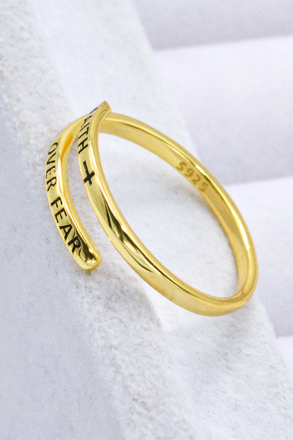 Faith Over Fear Gold Bypass Ring - One Size Fits All.