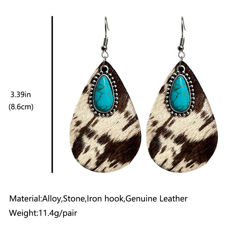 Animal Print  Leather Drop-Shaped Earrings