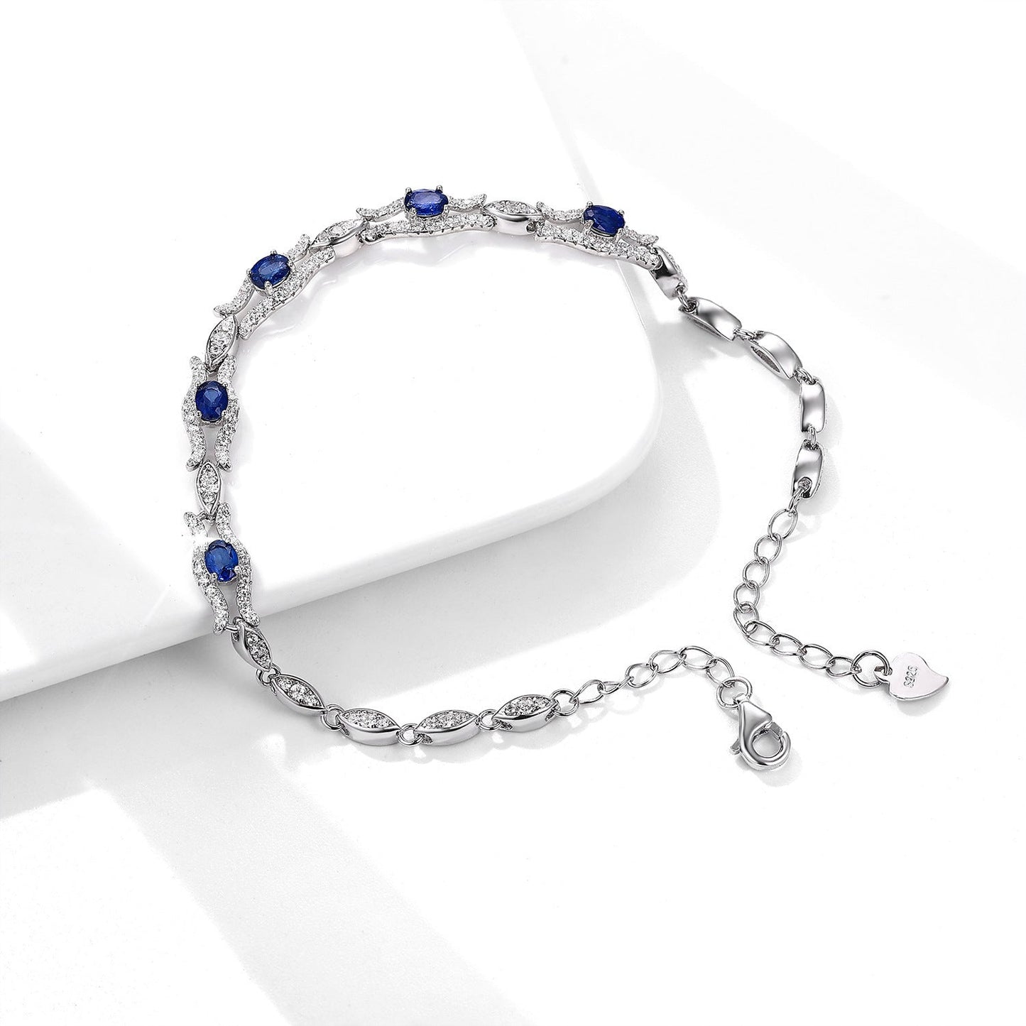 Genuine Oval Cut Sapphire Bracelet 925 Sterling Silver Adorned with Dazzling Crystal Gemstones.