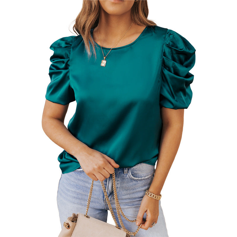 Luxe Comfort Solid Color Pleated Fluffy Satin Shirt
