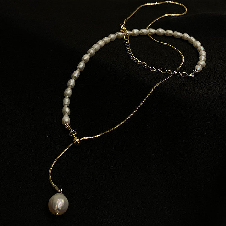Unique Freshwater Pearl Adjustable Pull Drop Necklace.