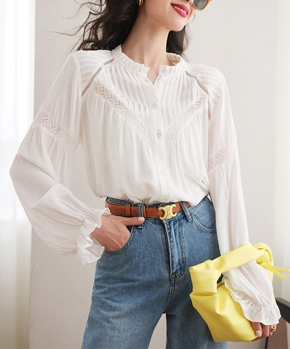 Early Spring Lace Stitching French Shirt