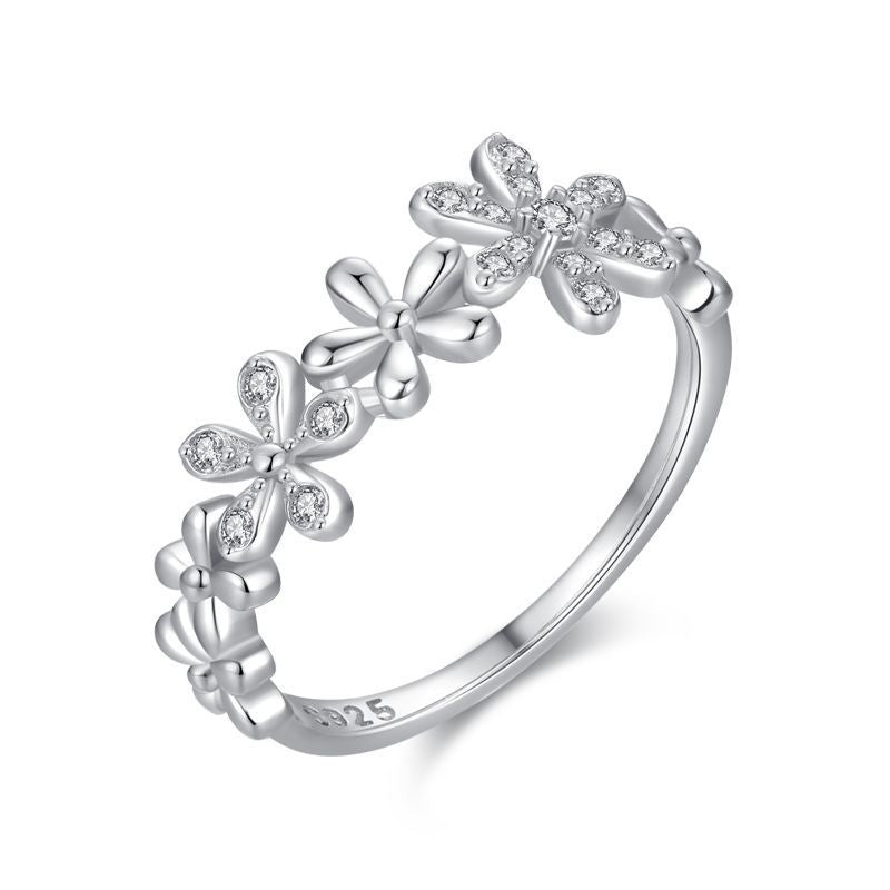 Sterling Silver Daisy Flower CZ Dainty Ring