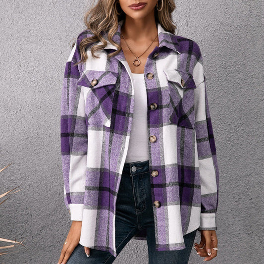 Plaid-in-Purple Jacket Coat Top