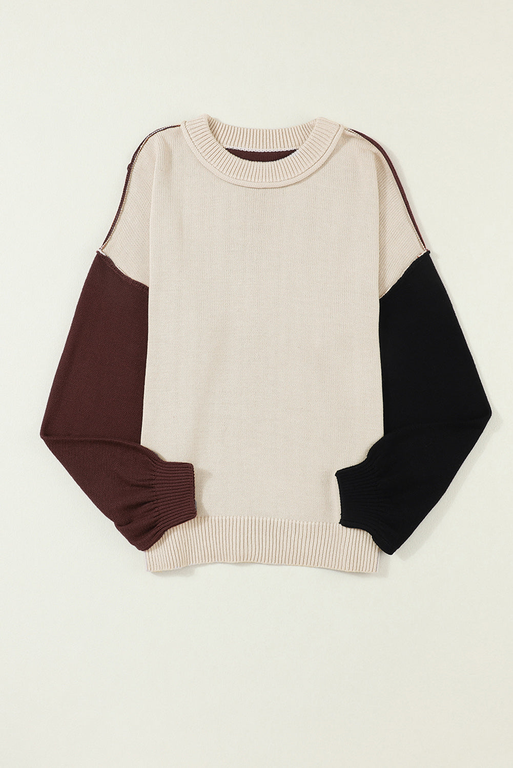 UNIQE Contrast Round Neck Dropped Shoulder Sweater