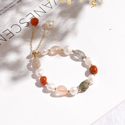 Boho Art Crystal Stone & Pearl Bracelet.