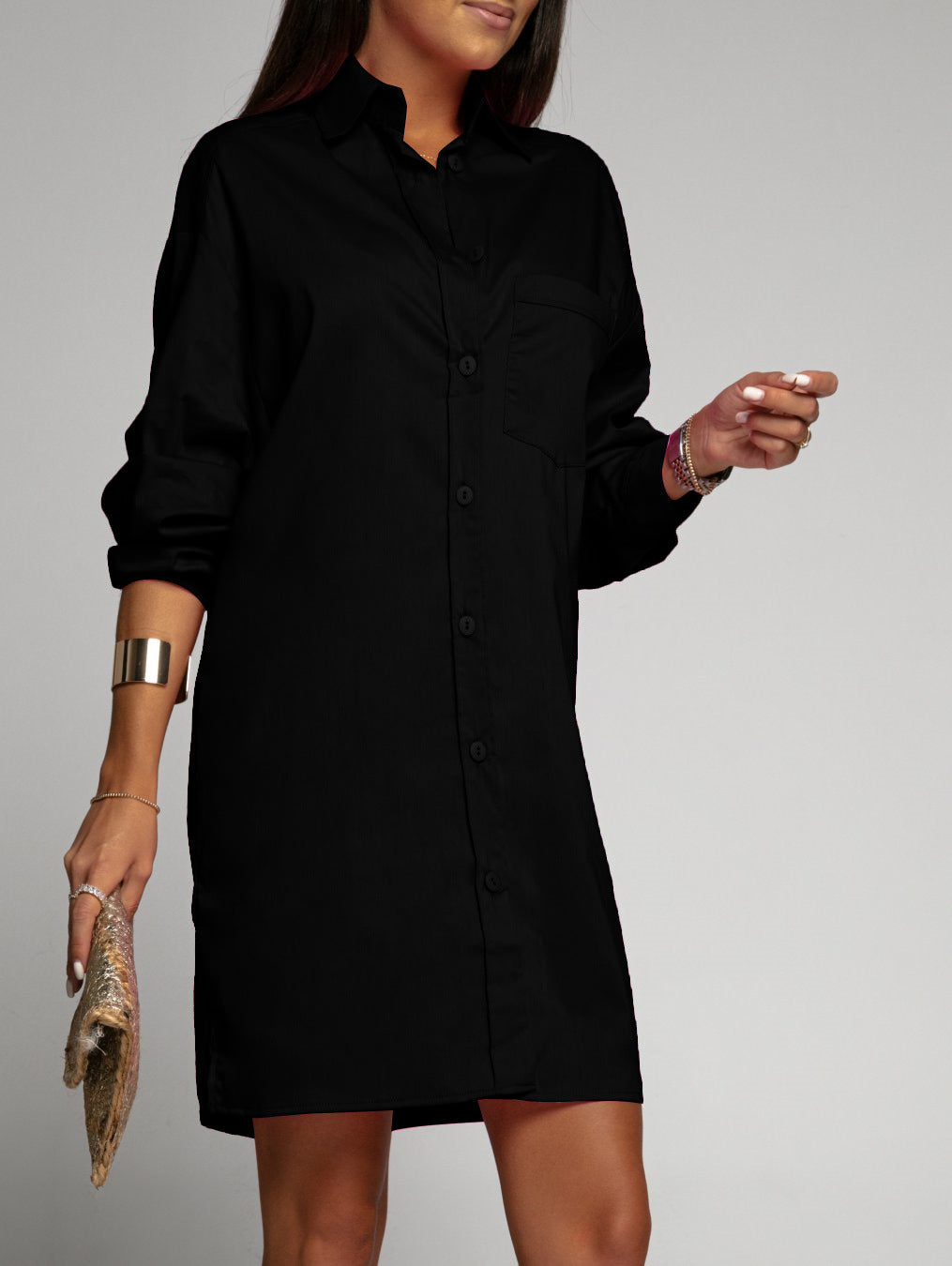 Classic V-Neck Button Pocket Long Sleeve Shirt