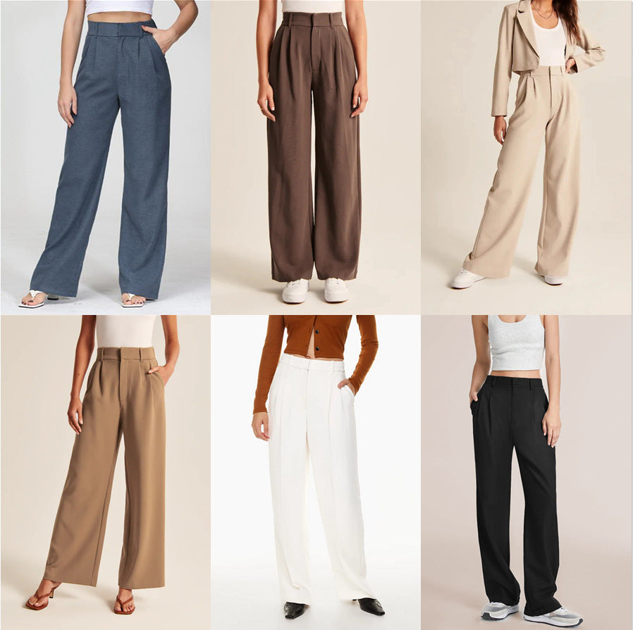 High Waist Straight Trousers With Pockets Wide Leg Pants