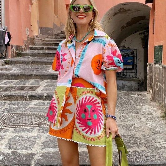 All-matching Lace Collar Cardigan Summer Print Shirt