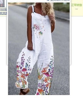 Floral Printed Loose Cotton And Linen Suspenders