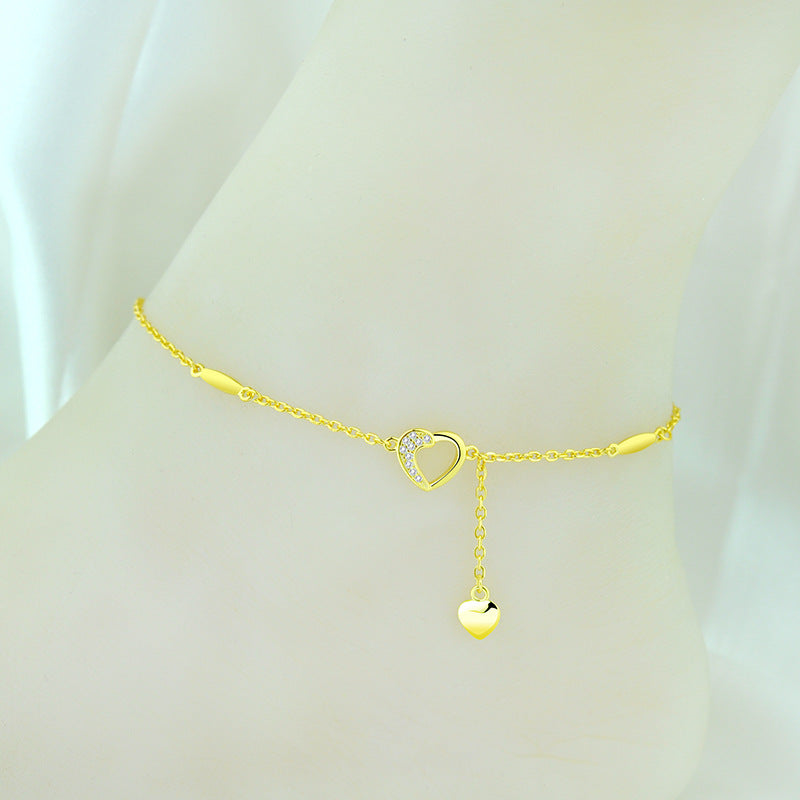 925 Sterling Silver Dainty Heart Anklet.