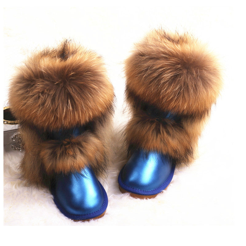 Mid-calf Genuine Fox Fur Snow Boots