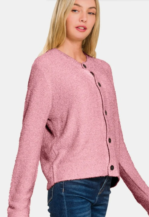 Rose Petal Button Down Long Sleeve Sweater Cardigan