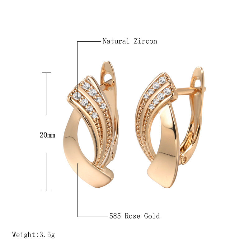 Unique Sparkling Design Rose Gold CZ English Clasp Earrings.