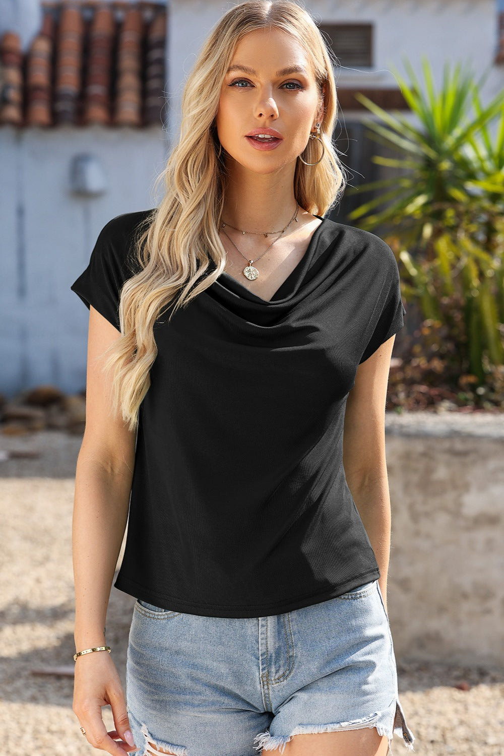 Casual Chic Cowl Neck Short Sleeve Top