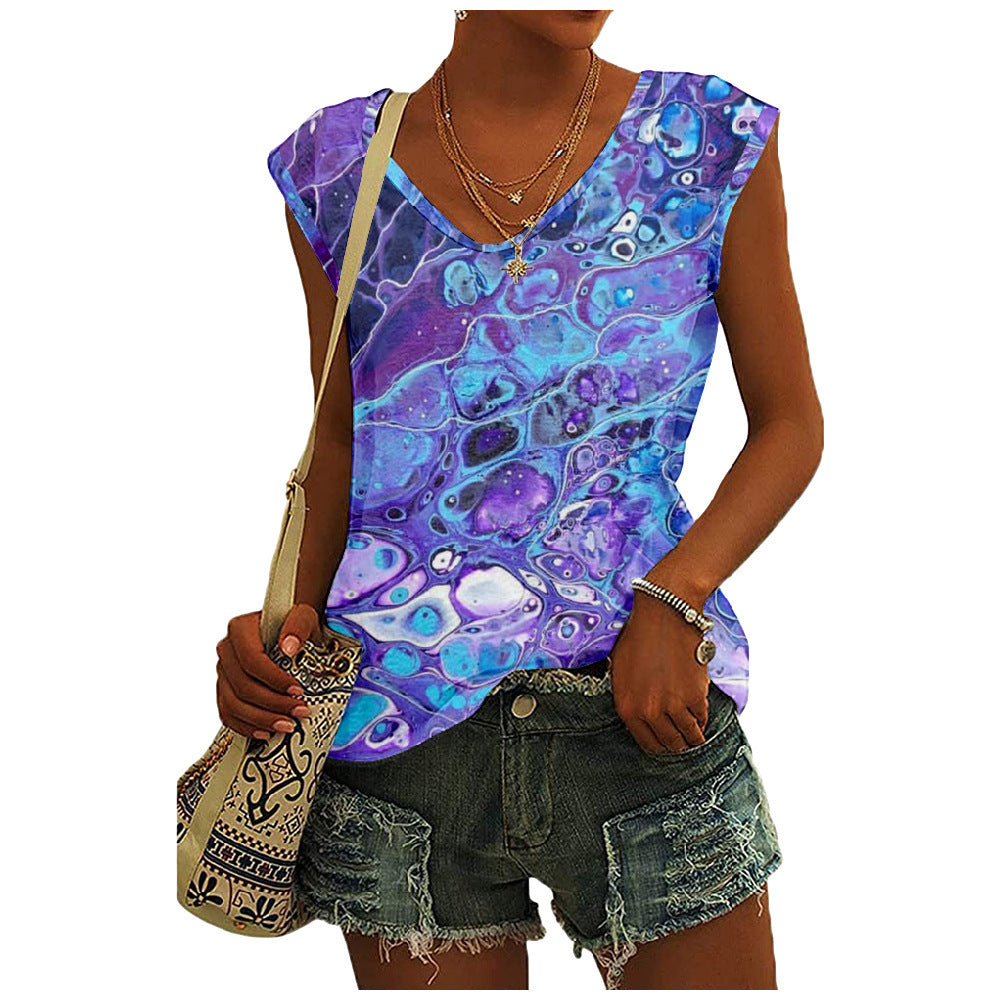 Rose Garden 3D Digital Printing   Sleeveless V-neck  Top