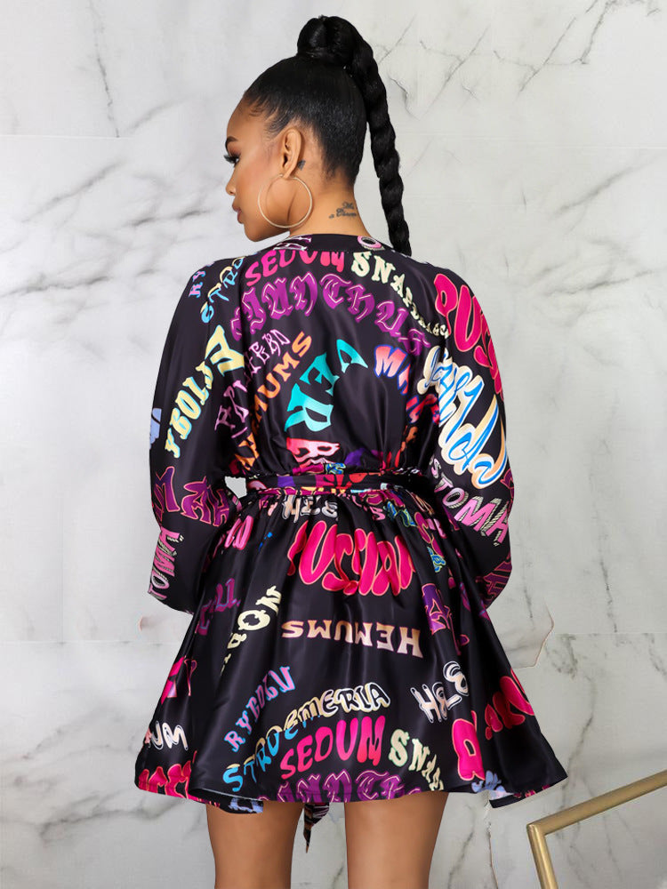 Vibrant Blossoms Print Evening Dress