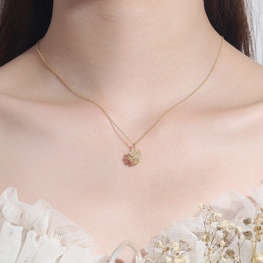 Gold Sparkling Dandelion CZ Necklace with Link Chain.