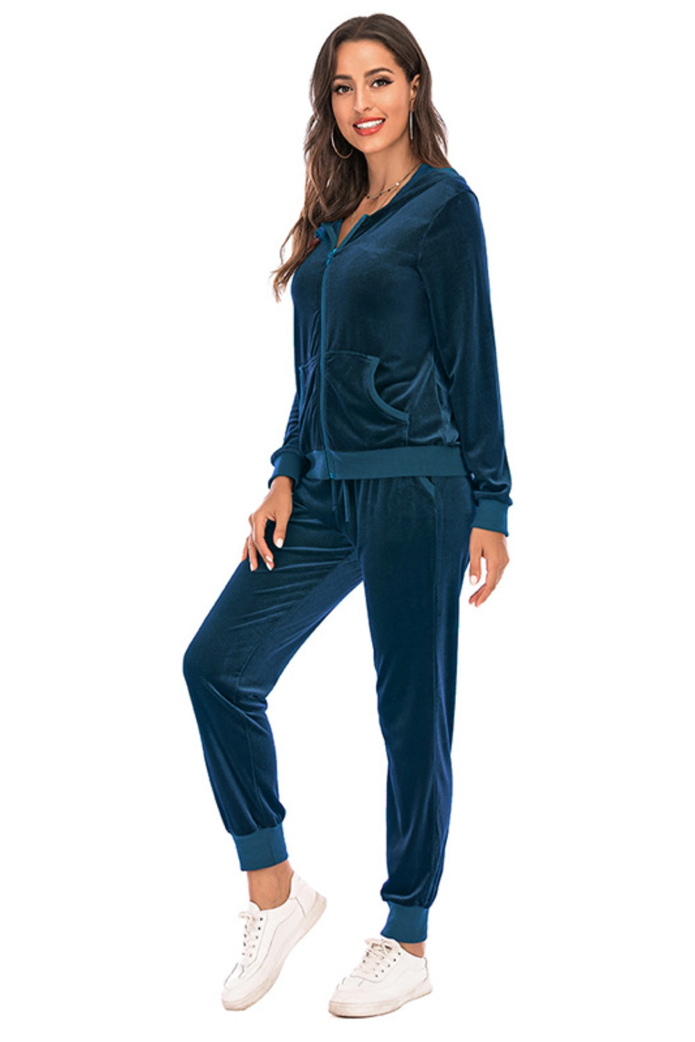 Luxe Velvet Zip-Up Hooded Jacket and Pants Set