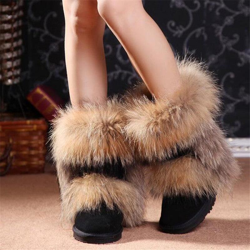 Mid-calf Genuine Fox Fur Snow Boots