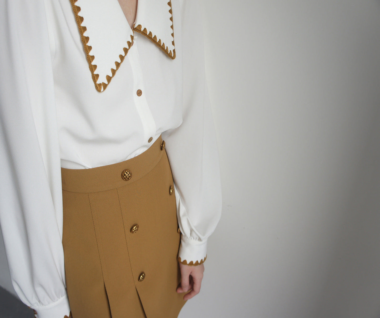 Vintage Yellow Line Long Sleeve Big Lapel V Neck Shirt