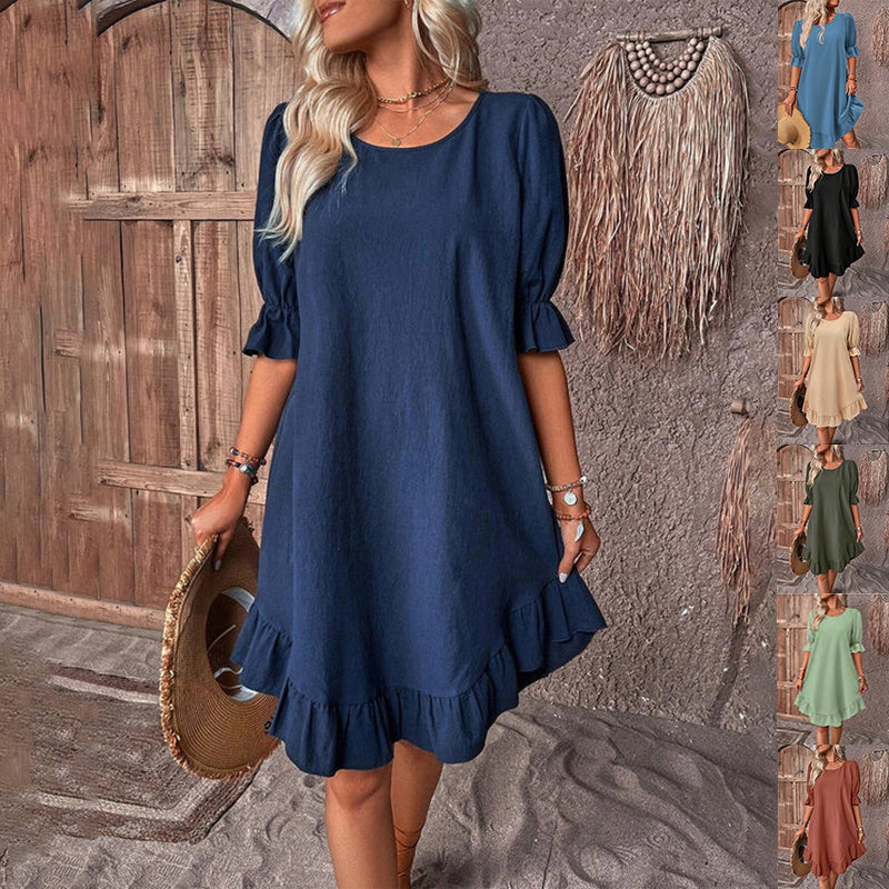 Stylish  Ruffle Short-Sleeved Dress