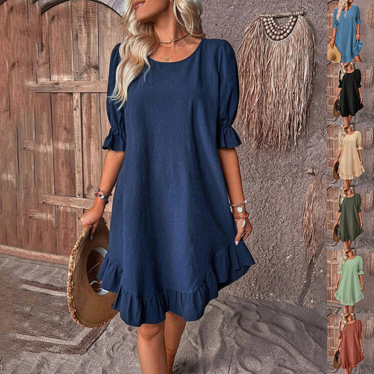 Stylish  Ruffle Short-Sleeved Dress