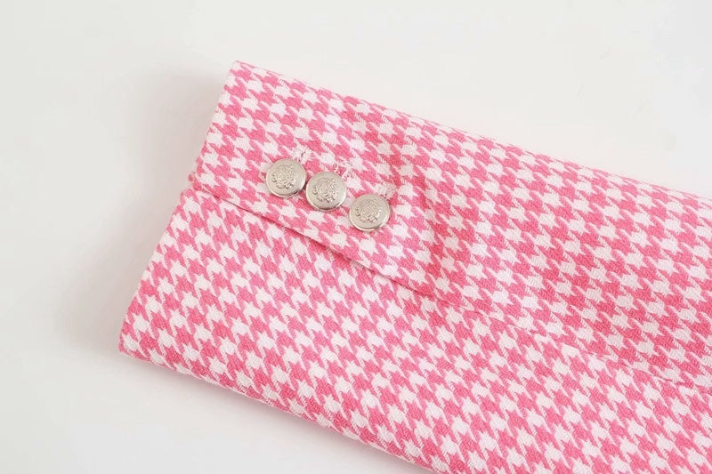 All The Feels Houndstooth Double-Breasted Blazer