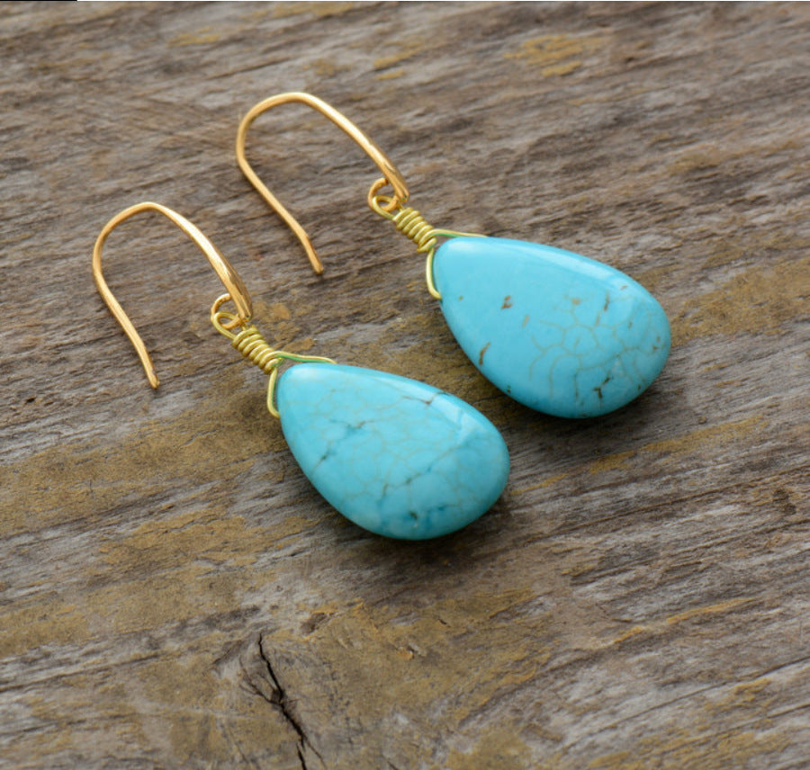 Boho Genuine Turquoise Teardrop Vintage Earrings.