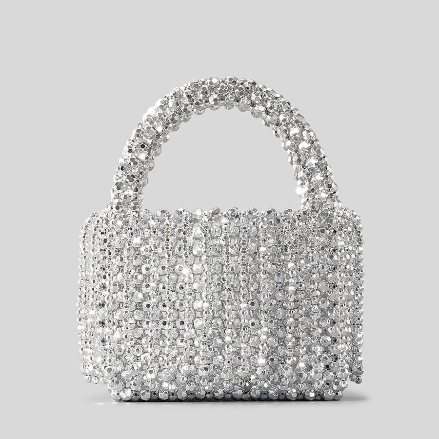 Sparkling Silver Bucket Tassel Handbag Handmade Chic - 2 Sizes