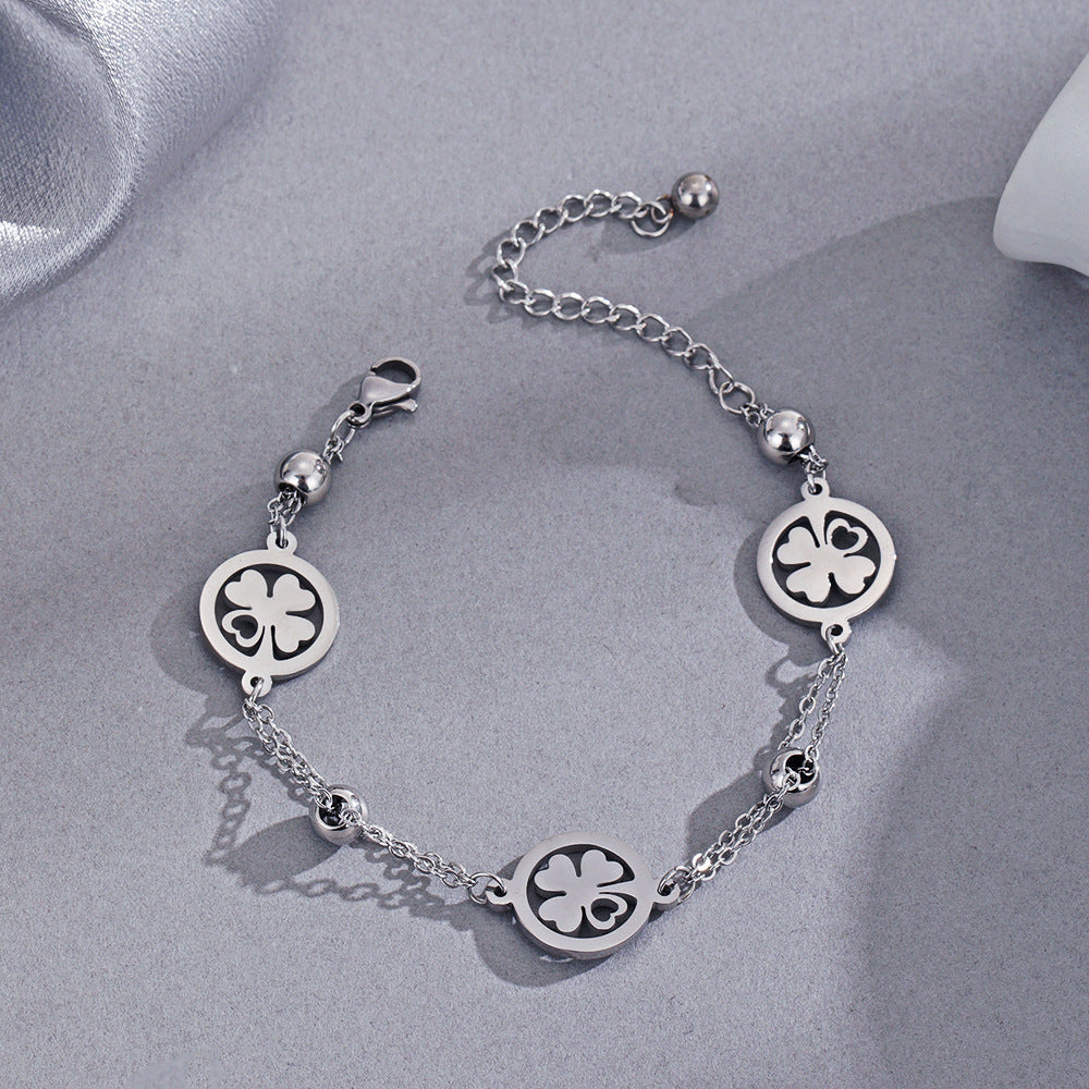 Silver Four-Leaf Clover Bracelet