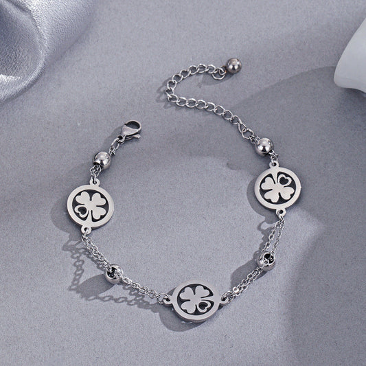 Silver Four-Leaf Clover Bracelet