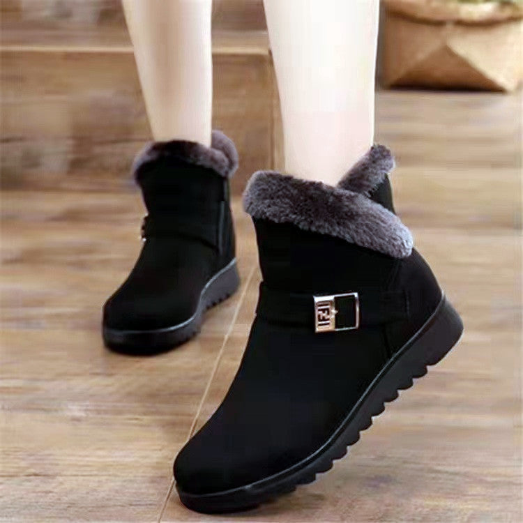 Buckle Strap Plush Martin Snow Boots with Zipper