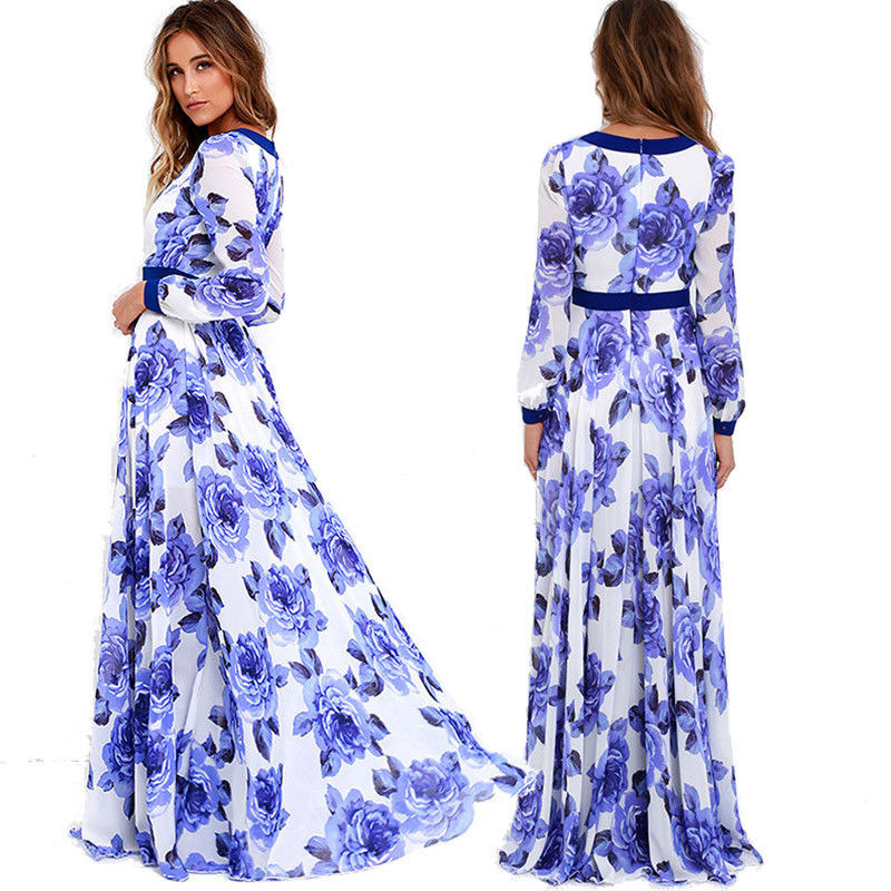Floral Deep V Neck Maxi Dress
