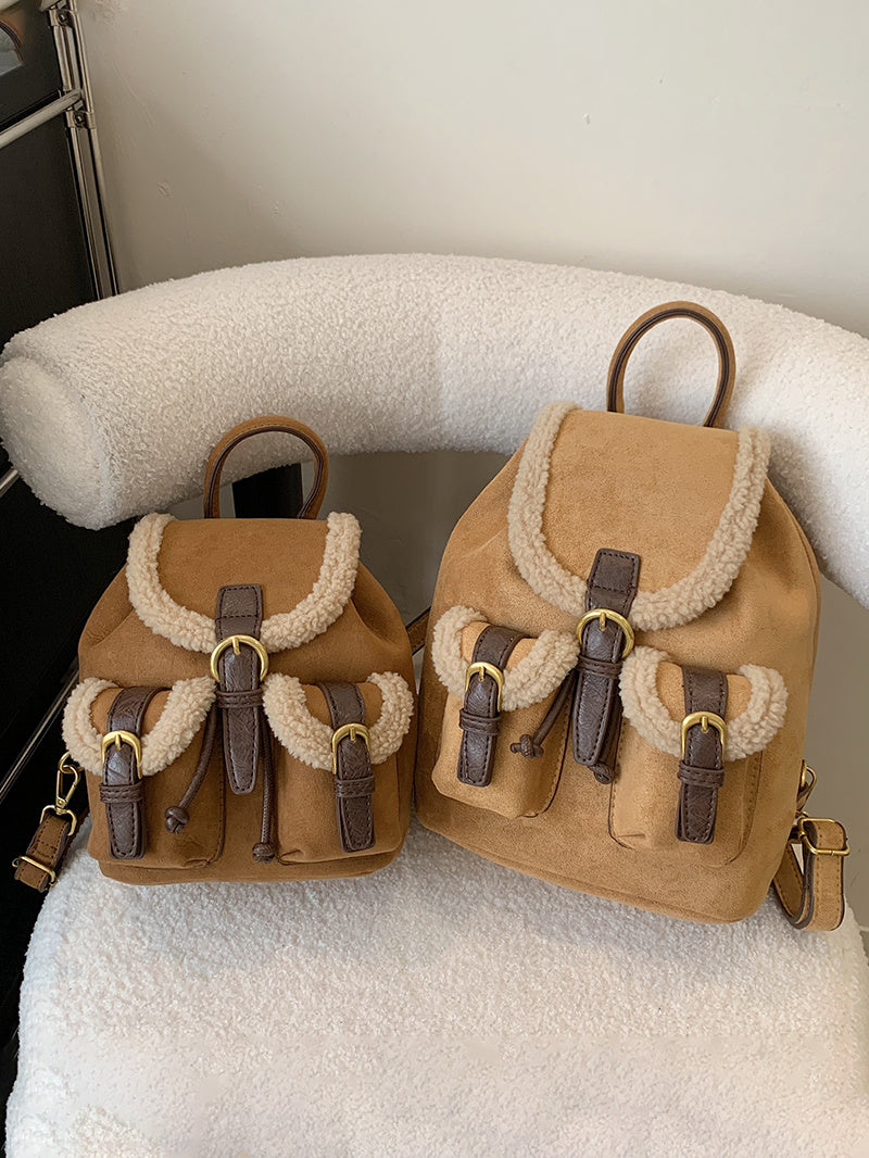 Warm Lamb Wool & Suede Backpack