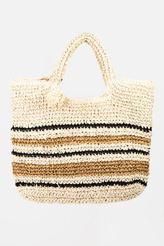 Fame Striped Straw Braided Tote Bag : Women Summer Essentials