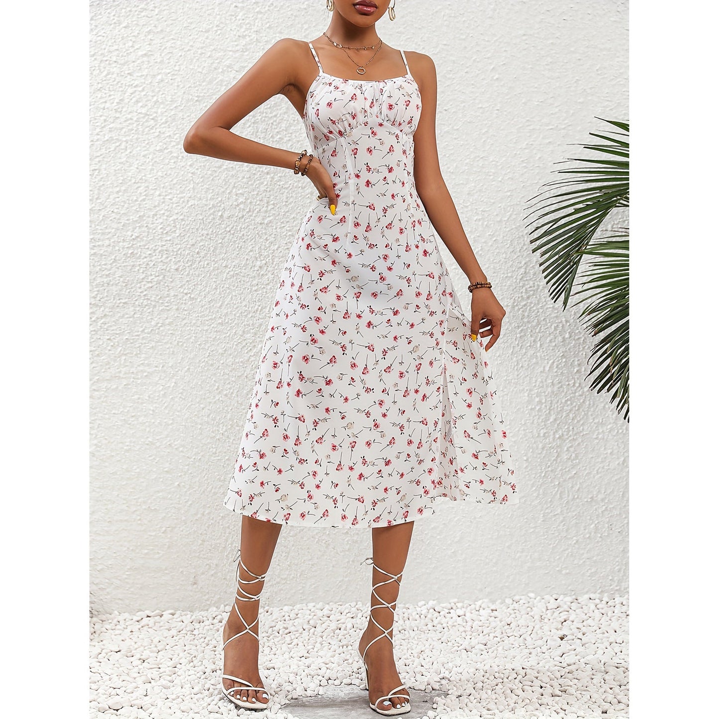 Spaghetti Straps Polka Dot Print Suspender Dress