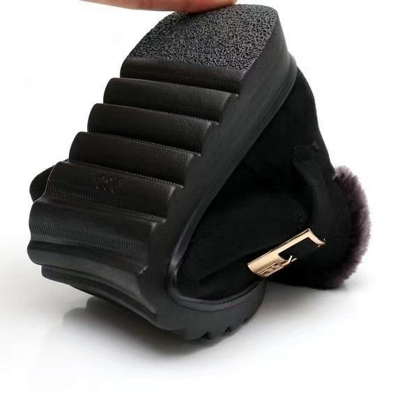 Buckle Strap Plush Martin Snow Boots with Zipper