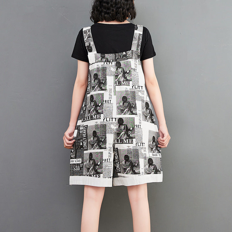 Metro Mode Print Bib Overalls Shorts