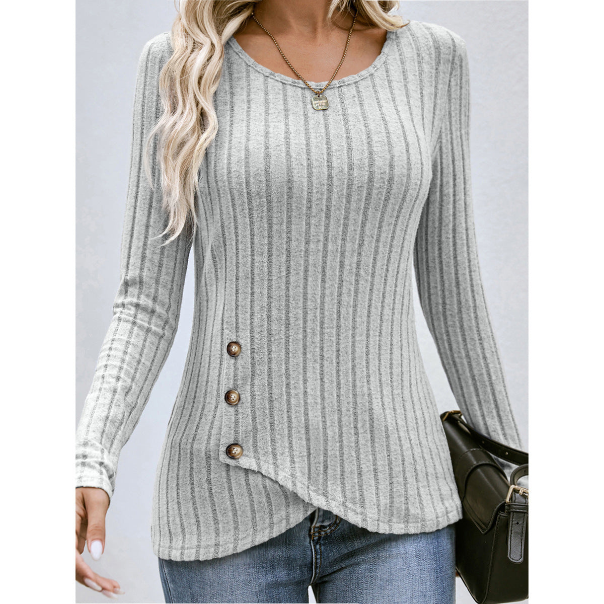 Stylish Button Round Neck Sweater