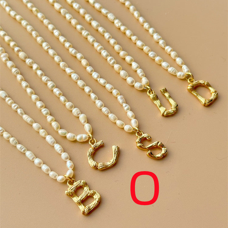 Custom Personalized Natural Freshwater Grain Pearl Letter Necklace Vintage Classic.