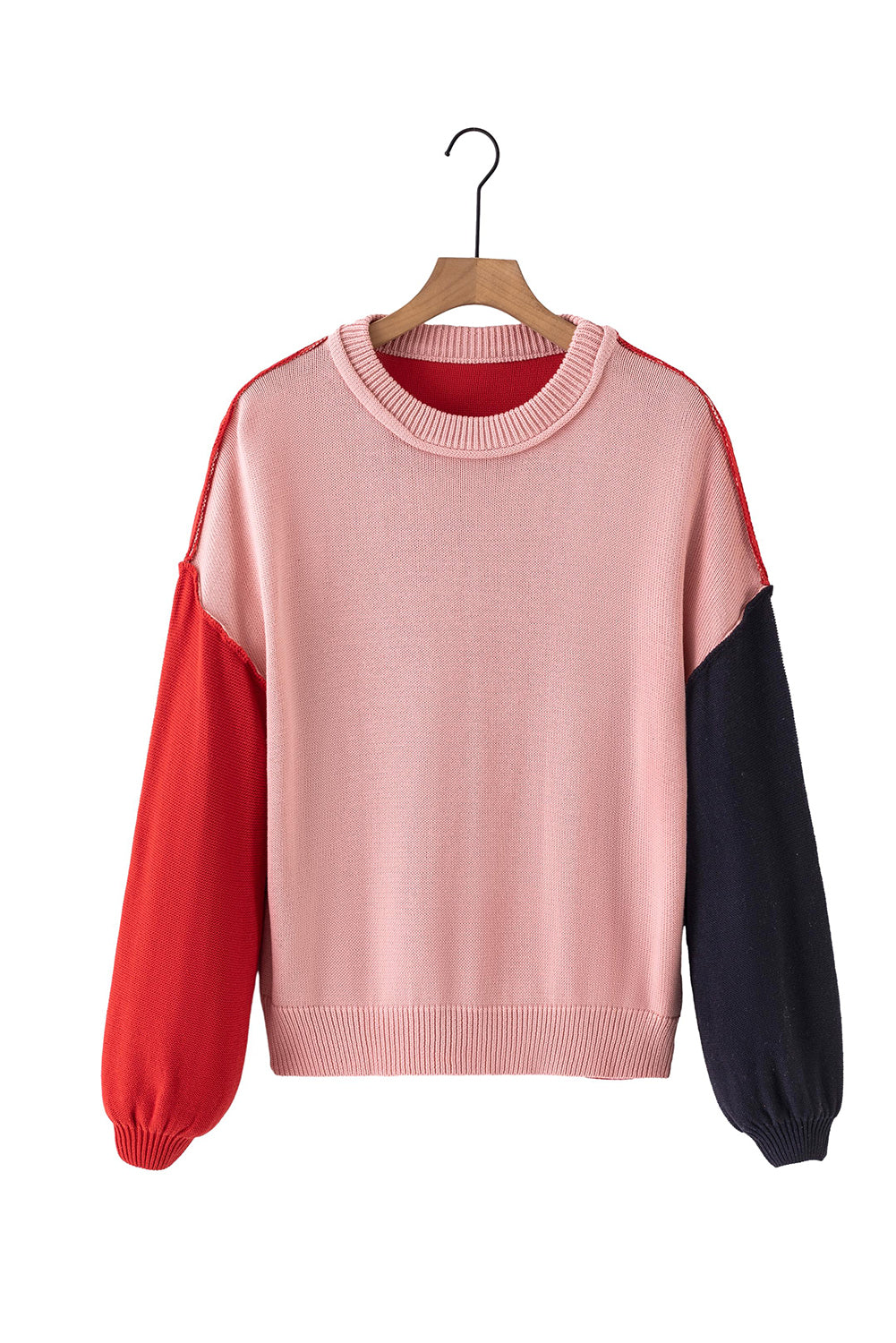UNIQE Contrast Round Neck Dropped Shoulder Sweater
